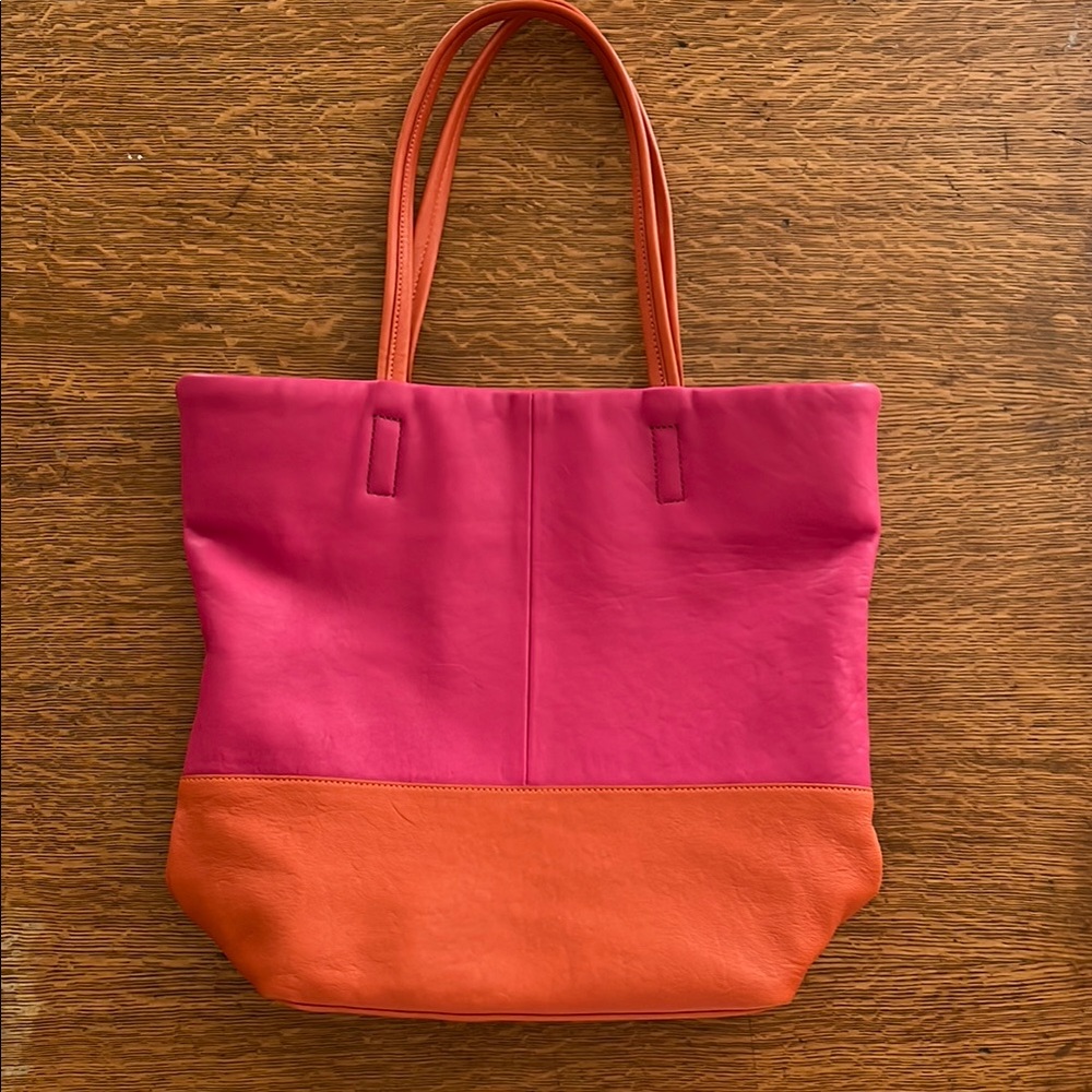 Vibrant Pink & Orange Leather Tote - Picture 2 of 11
